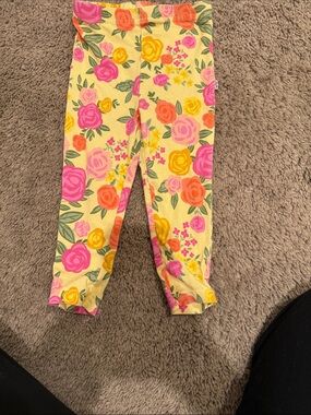 Little Sleepies Yellow Leggings with Pink and Orange Rose Print - Disney